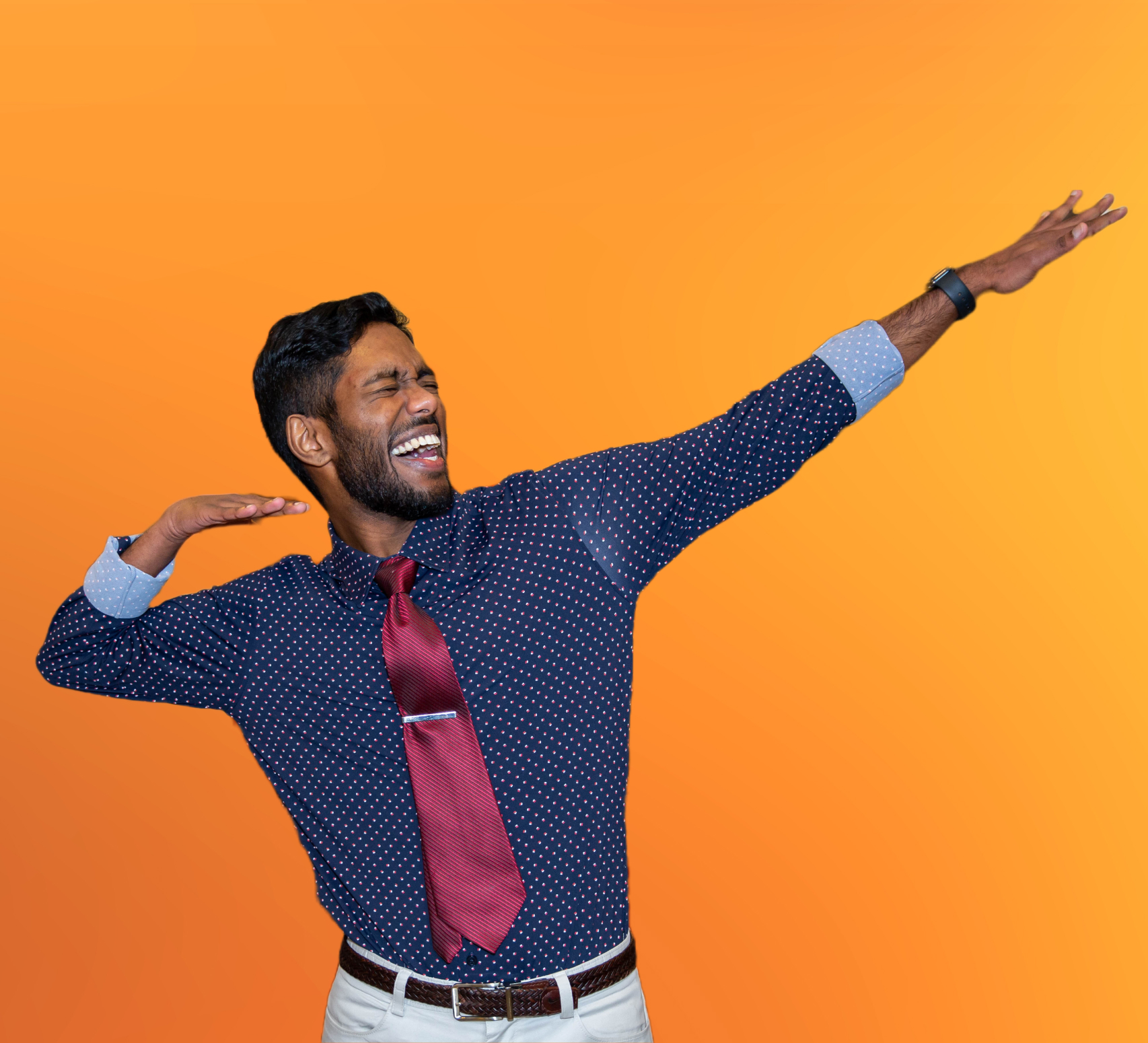Excited Man Posing With Arms Out